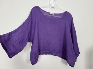 Amethyst Purple Linen Blouse Top Womens One Size Cropped Dolman Sleeve Italy